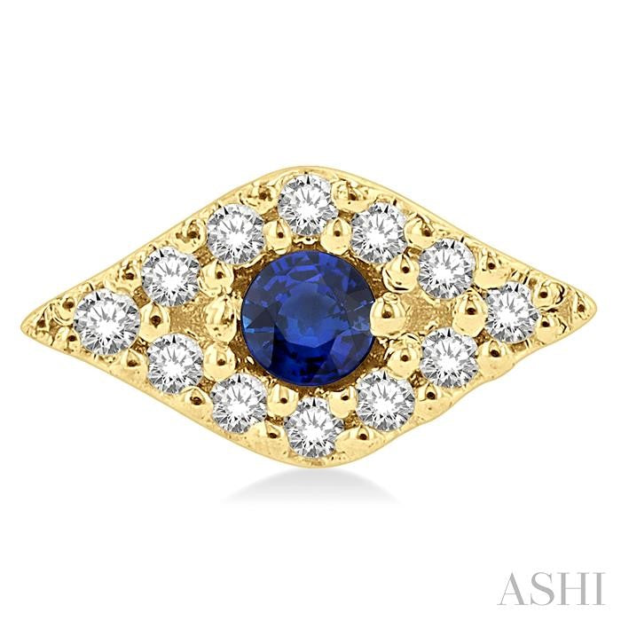 2.0 MM Round Cut Sapphire and 1/10 Ctw Evil Eye Round Cut Diamond Precious Petite Fashion Earrings in 10K Yellow Gold