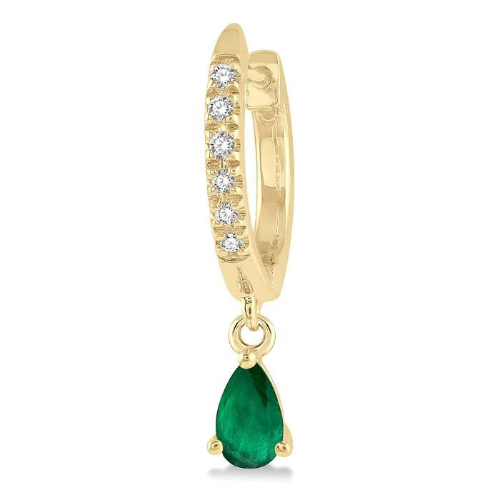 Pear Shape Gemstone & Petite Diamond Huggie Fashion Earrings