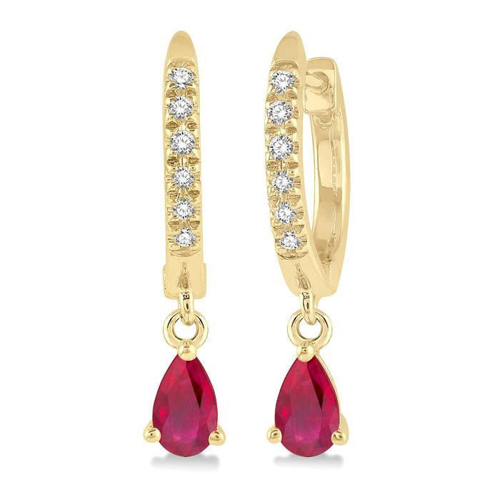 Pear Shape Gemstone & Petite Diamond Huggie Fashion Earrings