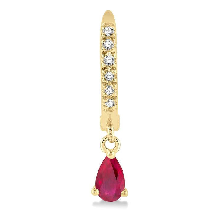 Pear Shape Gemstone & Petite Diamond Huggie Fashion Earrings