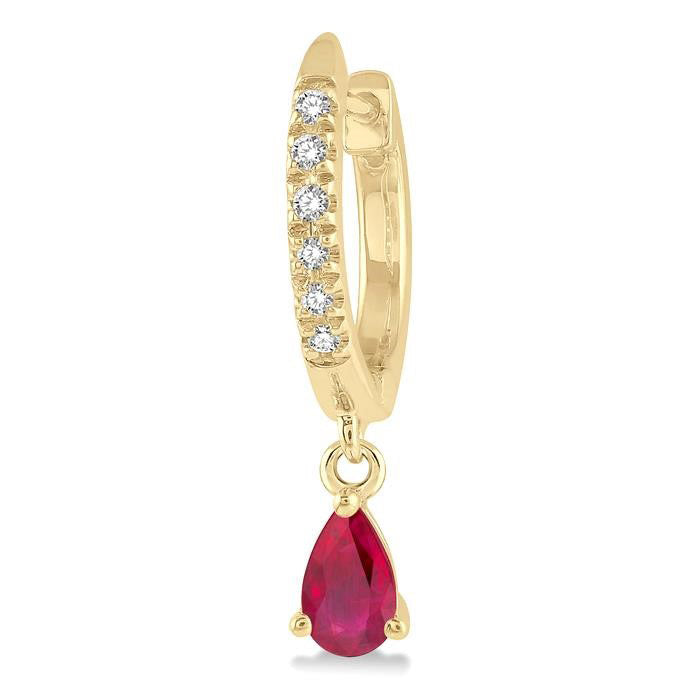 Pear Shape Gemstone & Petite Diamond Huggie Fashion Earrings