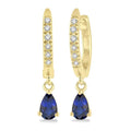 5x3 MM Pear Cut Sapphire and 1/8 Ctw Round Cut Diamond Petite Fashion Huggie Earrings in 10K Yellow Gold