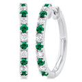 1.80 MM Round Shape Emerald and 1/4 Ctw Round Cut Diamond Precious Hoop Earrings in 10K White Gold