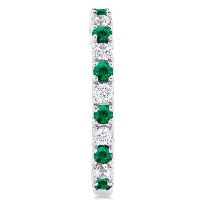 1.80 MM Round Shape Emerald and 1/4 Ctw Round Cut Diamond Precious Hoop Earrings in 10K White Gold