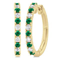 1.80 MM Round Shape Emerald and 1/4 Ctw Round Cut Diamond Precious Hoop Earrings in 10K Yellow Gold