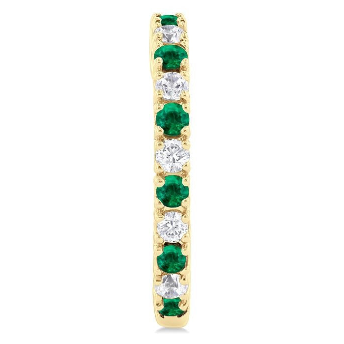 1.80 MM Round Shape Emerald and 1/4 Ctw Round Cut Diamond Precious Hoop Earrings in 10K Yellow Gold