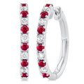 1.80 MM Round Shape Ruby and 1/4 Ctw Round Cut Diamond Precious Hoop Earrings in 10K White Gold
