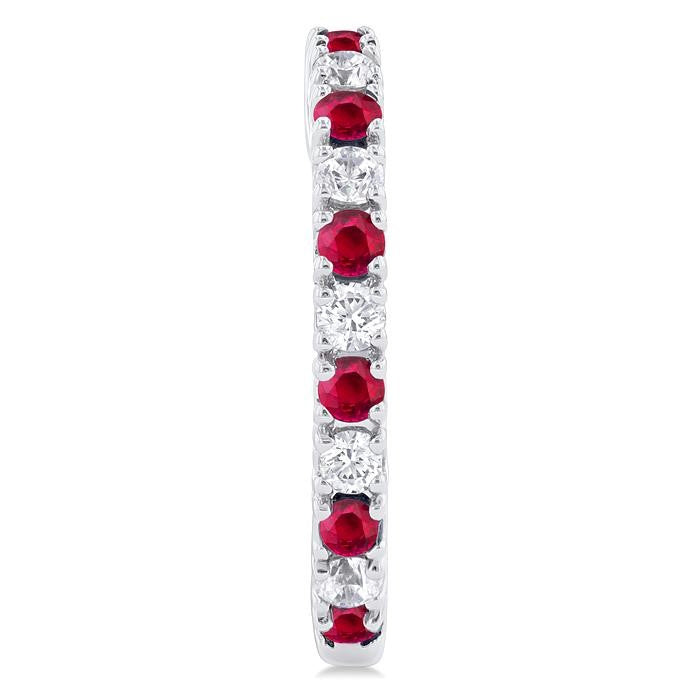 1.80 MM Round Shape Ruby and 1/4 Ctw Round Cut Diamond Precious Hoop Earrings in 10K White Gold