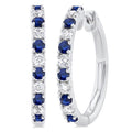 1.80 MM Round Shape Sapphire and 1/4 Ctw Round Cut Diamond Precious Hoop Earrings in 10K White Gold