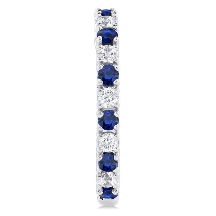 1.80 MM Round Shape Sapphire and 1/4 Ctw Round Cut Diamond Precious Hoop Earrings in 10K White Gold