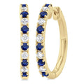 1.80 MM Round Shape Sapphire and 1/4 Ctw Round Cut Diamond Precious Hoop Earrings in 10K Yellow Gold