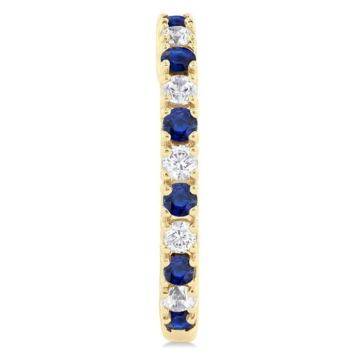 1.80 MM Round Shape Sapphire and 1/4 Ctw Round Cut Diamond Precious Hoop Earrings in 10K Yellow Gold
