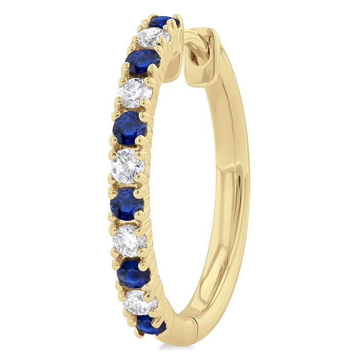1.80 MM Round Shape Sapphire and 1/4 Ctw Round Cut Diamond Precious Hoop Earrings in 10K Yellow Gold