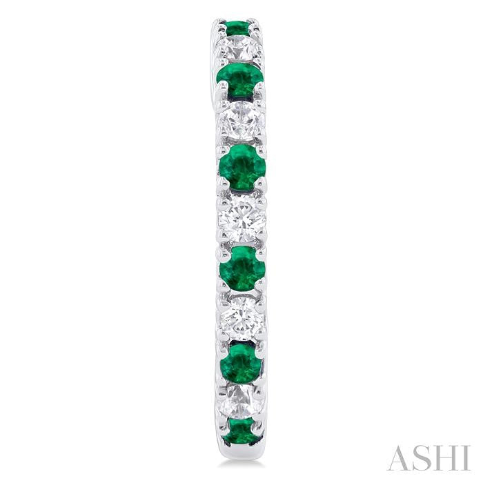 1.80 MM Round Shape Emerald and 1/4 Ctw Round Cut Diamond Precious Hoop Earrings in 10K White Gold