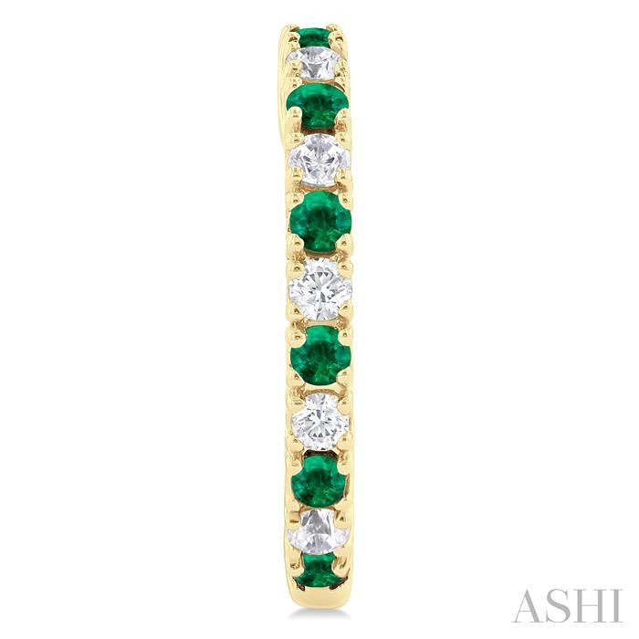 1.80 MM Round Shape Emerald and 1/4 Ctw Round Cut Diamond Precious Hoop Earrings in 10K Yellow Gold