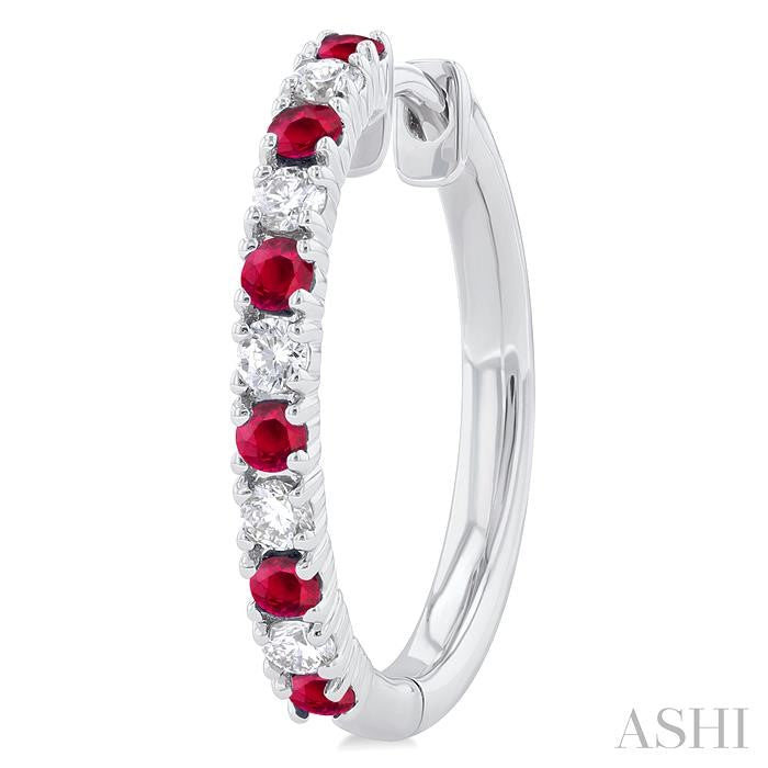 1.80 MM Round Shape Ruby and 1/4 Ctw Round Cut Diamond Precious Hoop Earrings in 10K White Gold