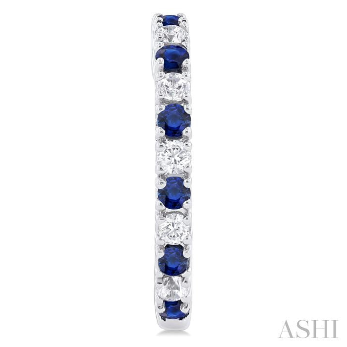1.80 MM Round Shape Sapphire and 1/4 Ctw Round Cut Diamond Precious Hoop Earrings in 10K White Gold