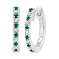 1.35 MM Round Shape Emerald and 1/10 Ctw Petite Round Cut Diamond Precious Fashion Huggies in 10K White Gold