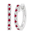 1.35 MM Round Shape Ruby and 1/10 Ctw Round Cut Diamond Petite Precious Fashion Huggies in 10K White Gold