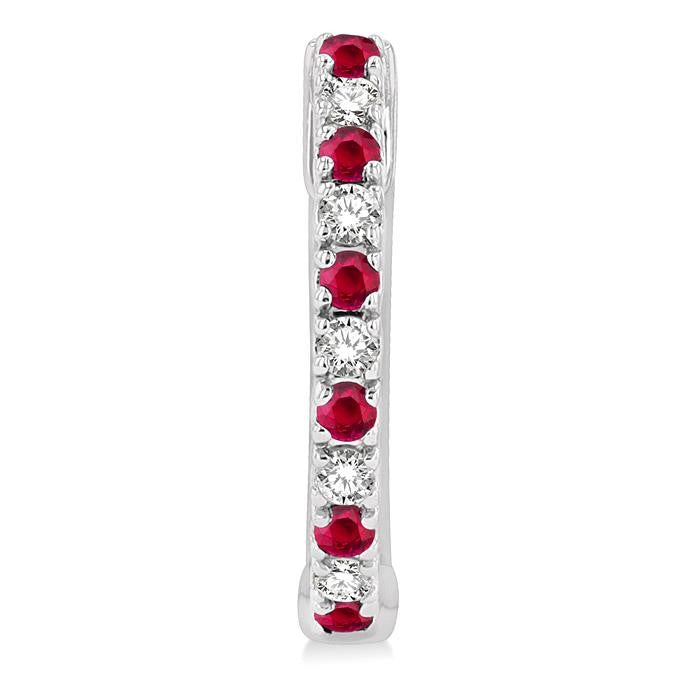 1.35 MM Round Shape Ruby and 1/10 Ctw Round Cut Diamond Petite Precious Fashion Huggies in 10K White Gold