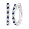 1.35 MM Round Shape Sapphire and 1/10 Ctw Petite Round Cut Diamond Precious Fashion Huggies in 10K White Gold