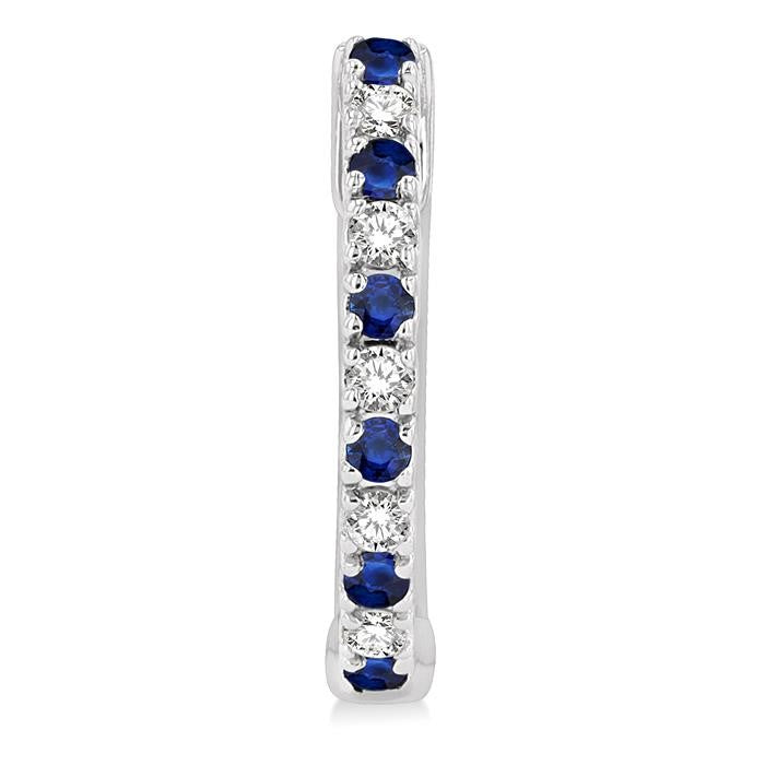 1.35 MM Round Shape Sapphire and 1/10 Ctw Petite Round Cut Diamond Precious Fashion Huggies in 10K White Gold