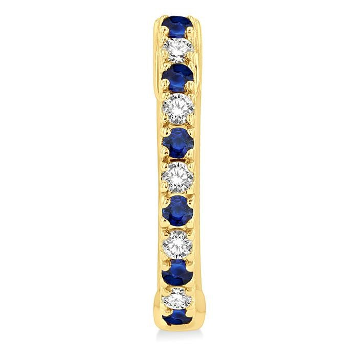 1.35 MM Round Shape Sapphire and 1/10 Ctw Petite Round Cut Diamond Precious Fashion Huggies in 10K Yellow Gold