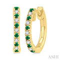 1.35 MM Round Shape Emerald and 1/10 Ctw Petite Round Cut Diamond Precious Fashion Huggies in 10K Yellow Gold