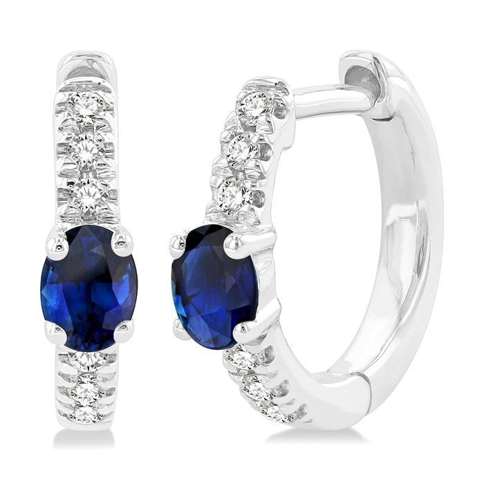 Oval Shape Gemstone & Petite Diamond Huggie Fashion Earrings