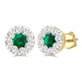 3.3 MM Emerald and 1/2 Ctw Round Cut Diamond Shine Bright Precious Stud Earrings in 14K Yellow & White Gold