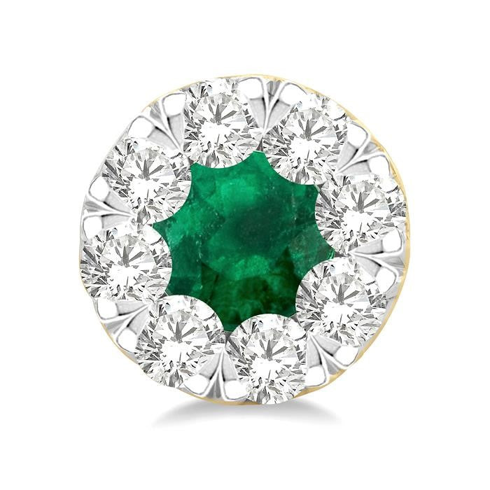 3.3 MM Emerald and 1/2 Ctw Round Cut Diamond Shine Bright Precious Stud Earrings in 14K Yellow & White Gold