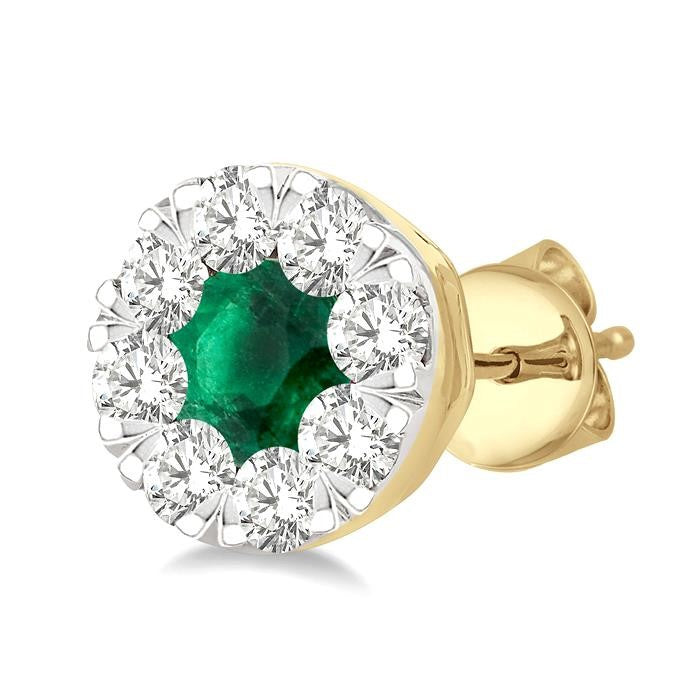 3.3 MM Emerald and 1/2 Ctw Round Cut Diamond Shine Bright Precious Stud Earrings in 14K Yellow & White Gold