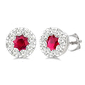 3.3 MM Ruby and 1/2 Ctw Round Cut Diamond Shine Bright Precious Stud Earrings in 14K White Gold