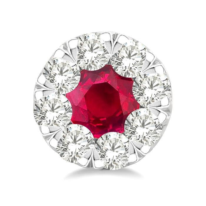 3.3 MM Ruby and 1/2 Ctw Round Cut Diamond Shine Bright Precious Stud Earrings in 14K White Gold