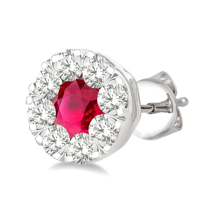 3.3 MM Ruby and 1/2 Ctw Round Cut Diamond Shine Bright Precious Stud Earrings in 14K White Gold
