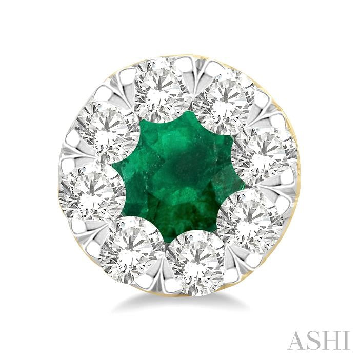 3.3 MM Emerald and 1/2 Ctw Round Cut Diamond Shine Bright Precious Stud Earrings in 14K Yellow & White Gold
