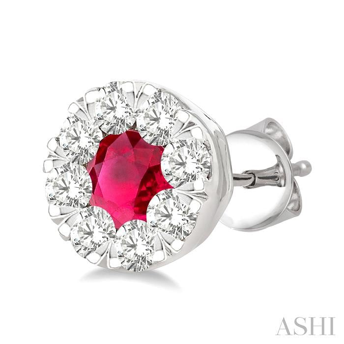 3.3 MM Ruby and 1/2 Ctw Round Cut Diamond Shine Bright Precious Stud Earrings in 14K White Gold