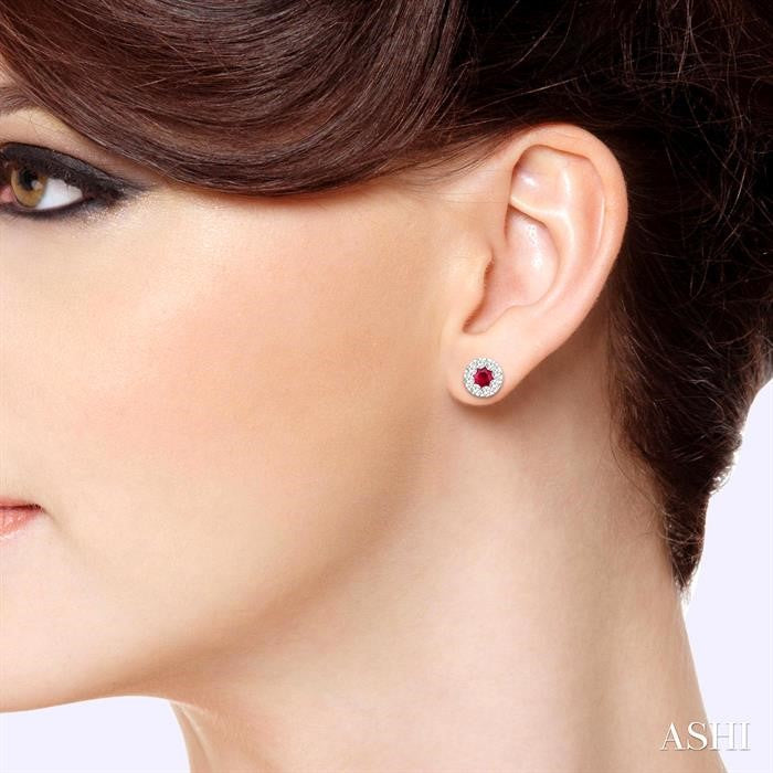 3.3 MM Ruby and 1/2 Ctw Round Cut Diamond Shine Bright Precious Stud Earrings in 14K White Gold