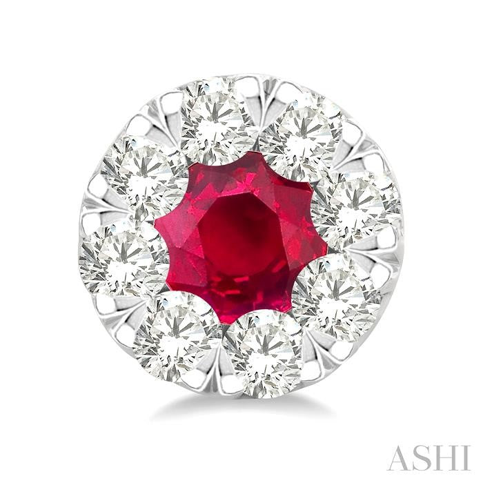 3.3 MM Ruby and 1/2 Ctw Round Cut Diamond Shine Bright Precious Stud Earrings in 14K White Gold