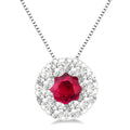 3.8 MM Ruby and 1/3 Ctw Round Cut Shine Bright Diamond Precious Pendant With Chain in 14K White Gold