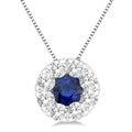 3.8 MM Sapphire and 1/3 Ctw Round Cut Shine Bright Diamond Precious Pendant With Chain in 14K White Gold