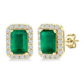 Emerald Shape Gemstone & Halo Diamond Earrings