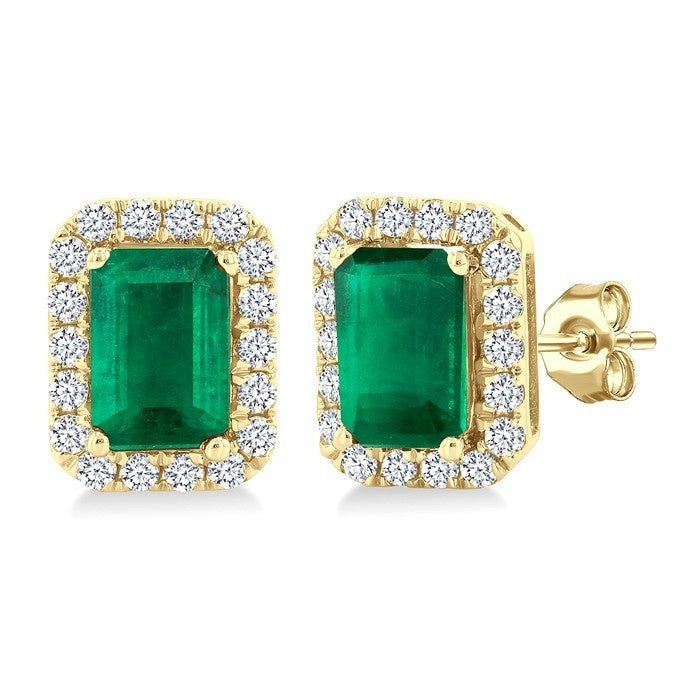 Emerald Shape Gemstone & Halo Diamond Earrings