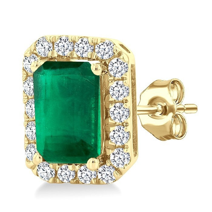 Emerald Shape Gemstone & Halo Diamond Earrings
