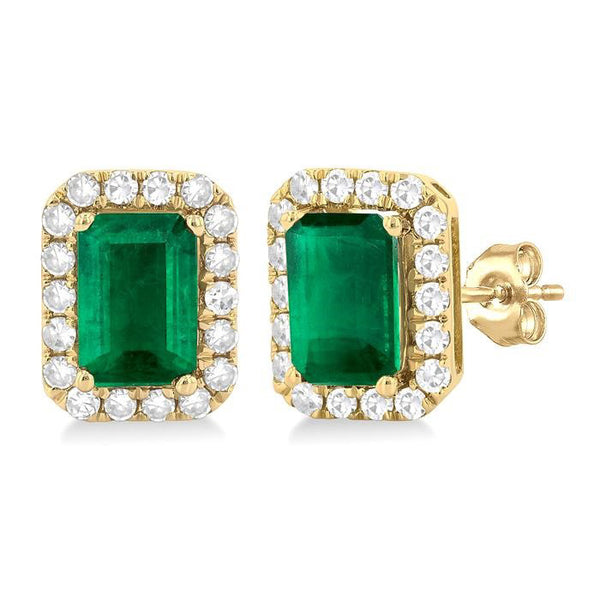 Emerald Shape Gemstone & Halo Diamond Earrings