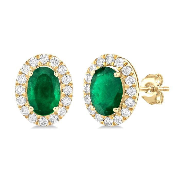 Oval Shape Gemstone & Halo Diamond Earrings