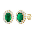 Oval Shape Gemstone & Halo Diamond Earrings