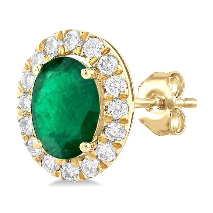 Oval Shape Gemstone & Halo Diamond Earrings