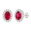 Oval Shape Gemstone & Halo Diamond Earrings