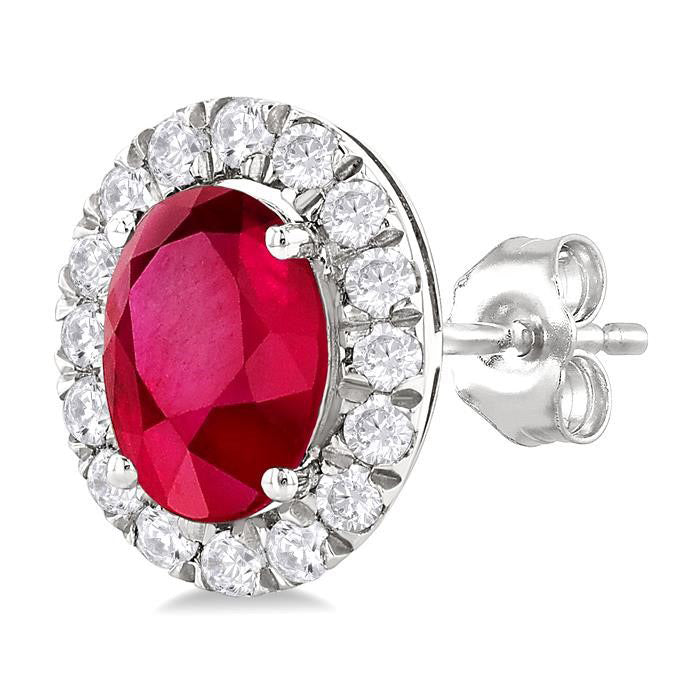 Oval Shape Gemstone & Halo Diamond Earrings